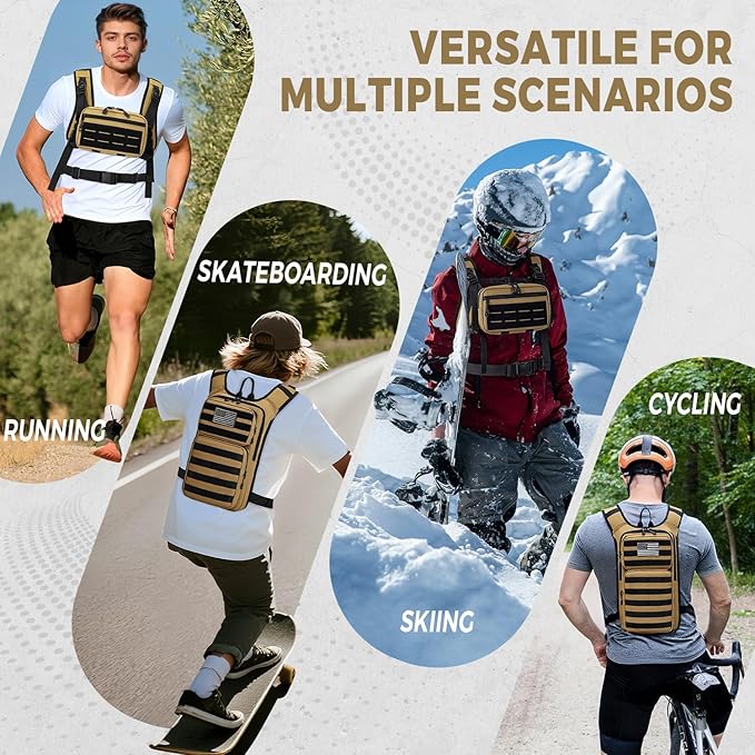 Tactical Hydration Backpack with 2L Water Bladder and Front Small Tactical Pouch, Outdoor Water Backpack for Men Women, Sports Hydration Pack for Hiking, Cycling, Climbing