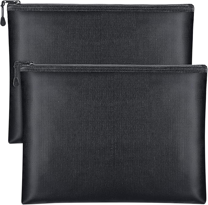 Epakh 2 Pack Fireproof Document Bags 13.4 x 9.4 Inch Waterproof and Fireproof Money Bag Document Holder with Zipper Fireproof Safe Storage Bag for A4 Documents, Money, Passport and Tablet