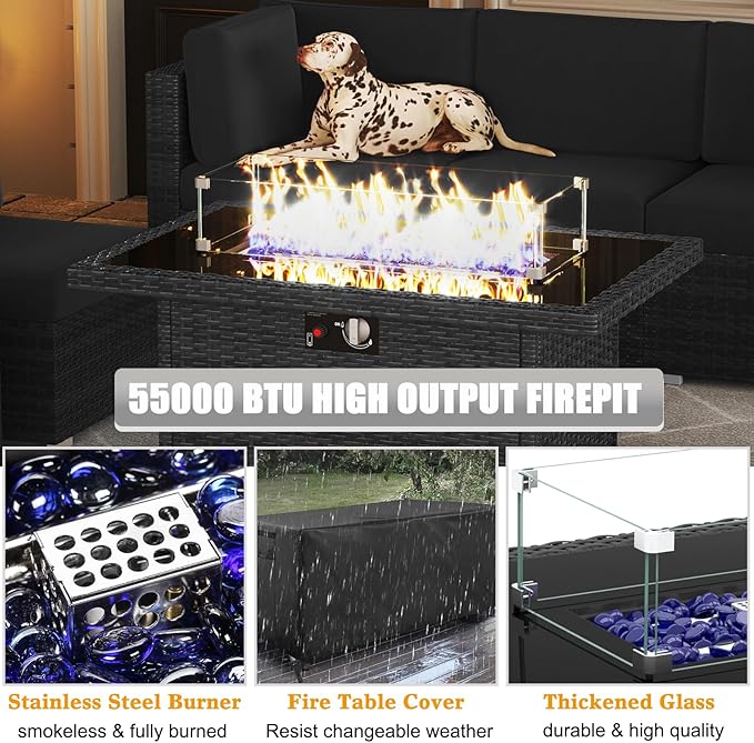 LayinSun 13 Pieces Outdoor Patio Furniture Set with 44" Fire Pit Table Rattan Sectional Sofa Conversation Sets