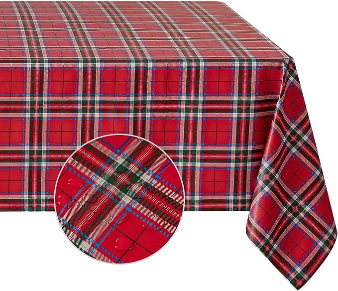 Romanstile Christmas Square Vinyl Tablecloth, 100% Waterproof Oil-Proof Checkered PVC Table Cloth, Heavy Duty Xmas Plastic Table Cover for Dining, Party, Holiday Decor - 54 x 54 Inch, Red
