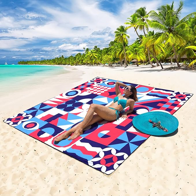 Beach Blanket Waterproof Sandproof Extra Large Beach Mat 79" X 83"/120"x108"for 1-8 Adults Quick Drying Durable Outdoor Picnic Mat for Beach Travel Camping Hiking