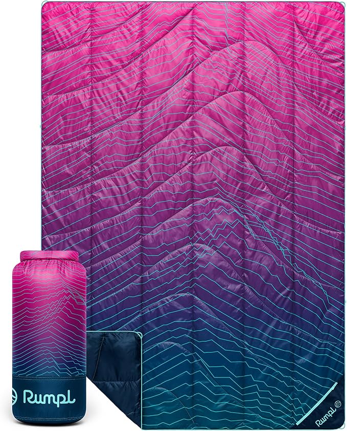 Rumpl Backcountry Puffy Blanket - Packing Comfort Into Uncomfortable Places, 100% Recycled Polyester Insulation, Lightweight, Packable, Water Resistant, 52" x 75", Moraine