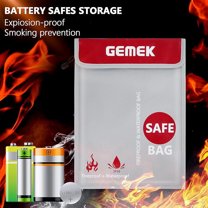 Fireproof Waterproof Money Document Bag 2 Pack, GEMEK Safe Zipper Bags, Fire & Water Resistant Storage Organizer Pouch for A4 A5 Documents Holder,File,Cash,Jewelry,Passport,Tablet,Laptop (Silver)