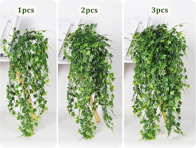 RECUTMS Artificial Plant Faux Plant Ivy Greenery Fake Hanging Plants Faux Greenery Plant Fake Ivy Leaf UV Resistant for Indoor Home Decor Outdoor Garden Yard Porch Wall Decoration 3 Packs（Green）