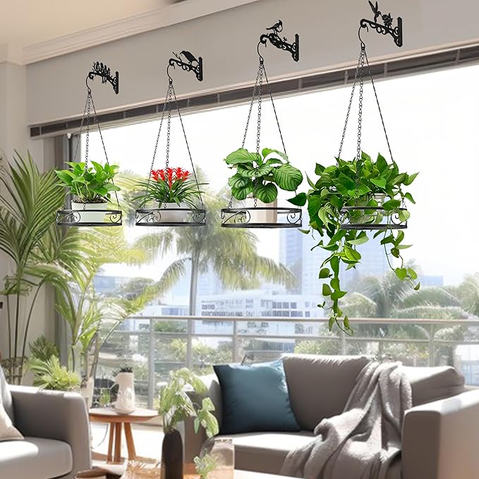 2-Pack Aesthetic Wall Plant Hanger Indoor and Outdoor ??10 Inch Metal Hanging Plant Bracket with Beautiful Bird Pattern ??Anti Rust Plant Hooks for Hanging Plants, Bird Feeder, Wind Chime, Lantern