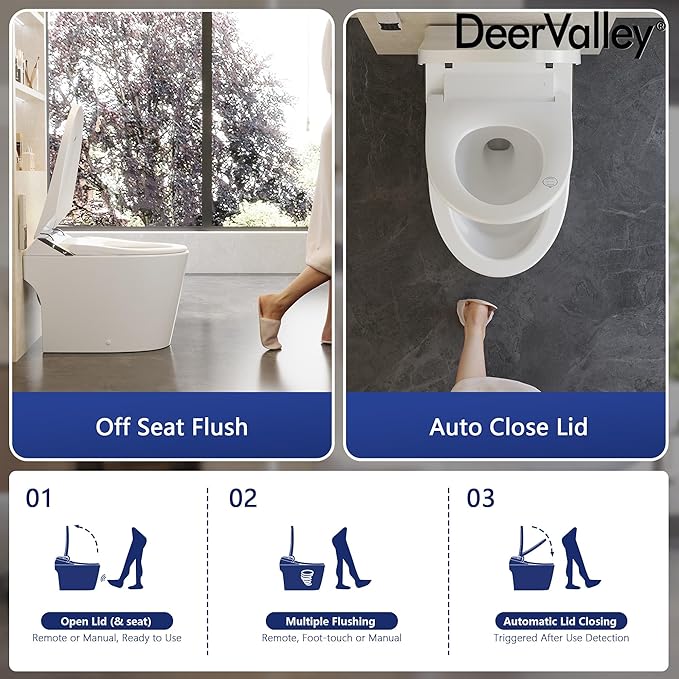 DeerValley Smart Toilet With Bidet Built in, Smart Bidet Toilet with Powerful Flush, Smart Toilet ADA Height, Cleaning Foam Dispenser, Foot Sensor, Warm Dryer, Heated Seat & Night Light, LED Display