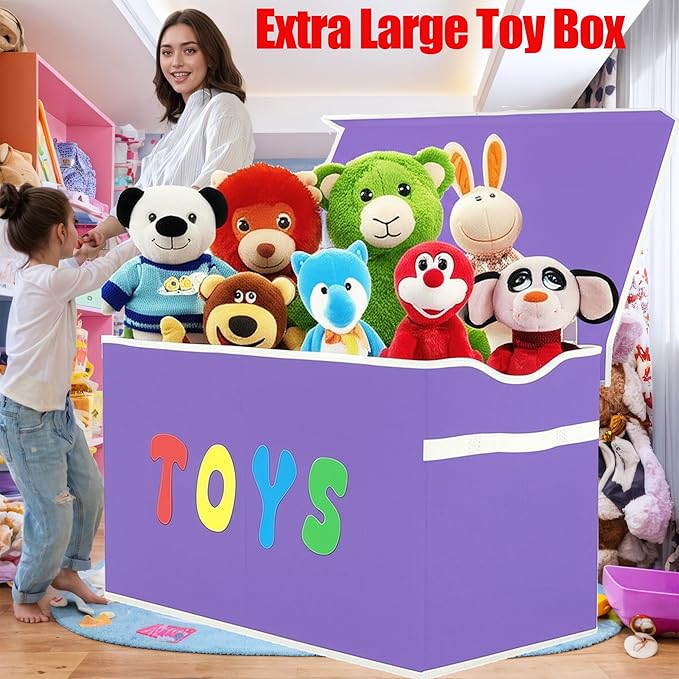 Toy Box Chest, Collapsible Sturdy Storage Bins with Lids, Extra Large Kids Toy Storage Organizer Boxes Bins Baskets for Kids, Boys, Girls, Nursery Room, Playroom, Closet (Classical Purple)