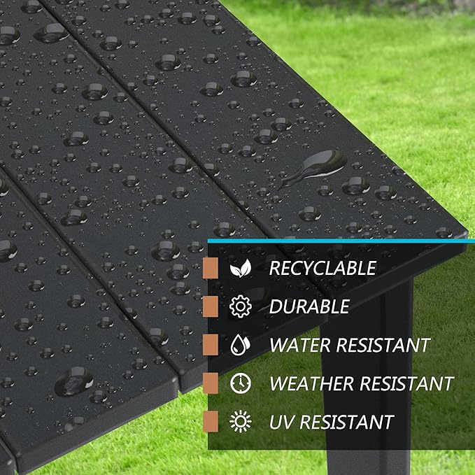 TORVA Outdoor Side Table, 17 x 18 x 18 Inch Patio Garden Coffee Table, Recyclable & Weather Resistant with High-Density PE Material(Black Color)