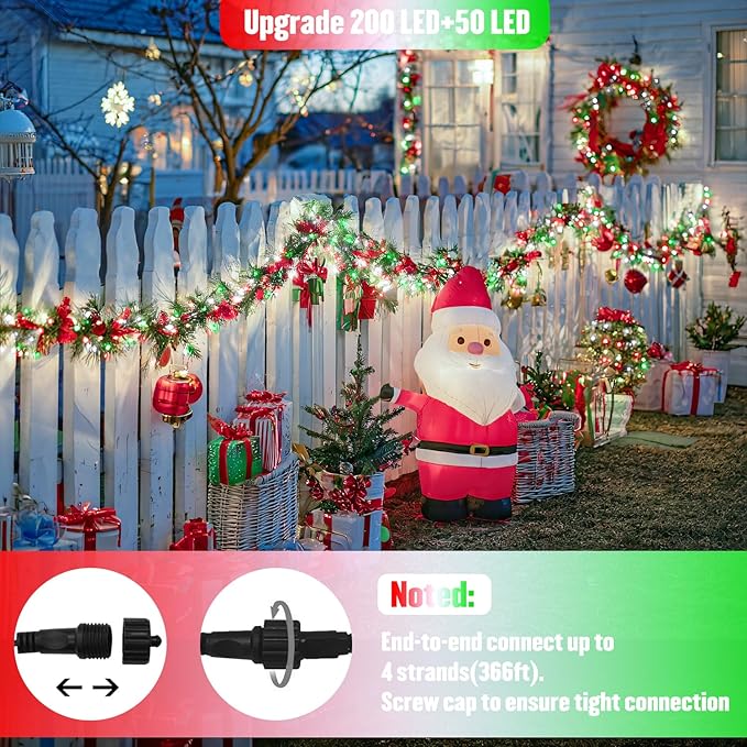JMEXSUSS 250 LED Red, White and Green Christmas Lights Outdoor Waterproof, 91.5ft Extendable Green Wire Twinkle Christmas Tree Lights with 8 Modes for Party Garden Patio Christams Decorations