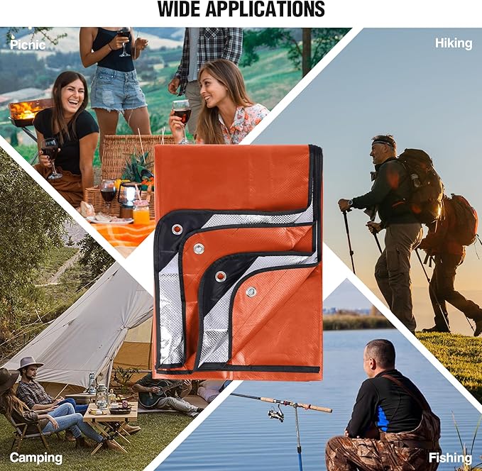 RedSwing 4 Pack Emergency Blankets, Waterproof Survival Thermal Tarp, Multipurpose Reflective Insulated All Weather Blankets for Camping Hiking, Orange