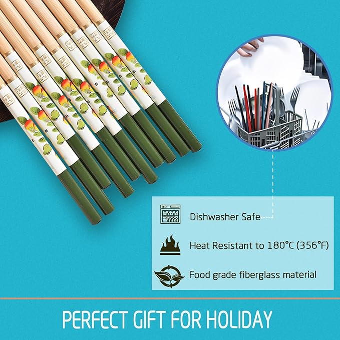 200 pairs Bamboo Chopsticks 9.4 Inches with Chinese & Japanese Styles Reusable Bulk, Dishwasher Safe-Persimmon
