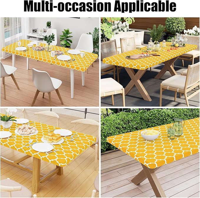 Smiry Rectangle Picnic Table Cover, Waterproof Elastic Fitted Camping Tablecloths for 4 Foot Tables, Wipeable Flannel Backed Vinyl Tablecloth Protector for Outdoor (Mustard Yellow, 30x48 Inches)