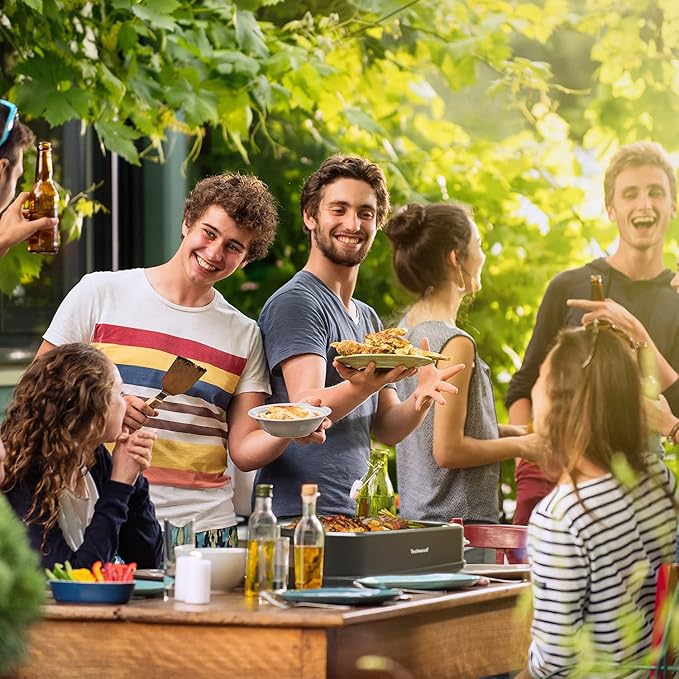 Techwood Indoor Grill Smokeless Grill, 1500W Indoor Korean BBQ Electric Tabletop Grill with Tempered Glass Lid, Removable Grill and Griddle Plates with Drip Tray, Gray