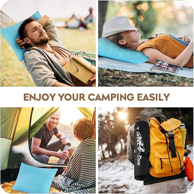 Small Shredded Memory Foam Pillow, Camping Pillow Travel Pillow - Compressible Medium Firm, Breathable Cover, Ideal Backpacking Hiking, Airplane and Car (Sky Blue, S)