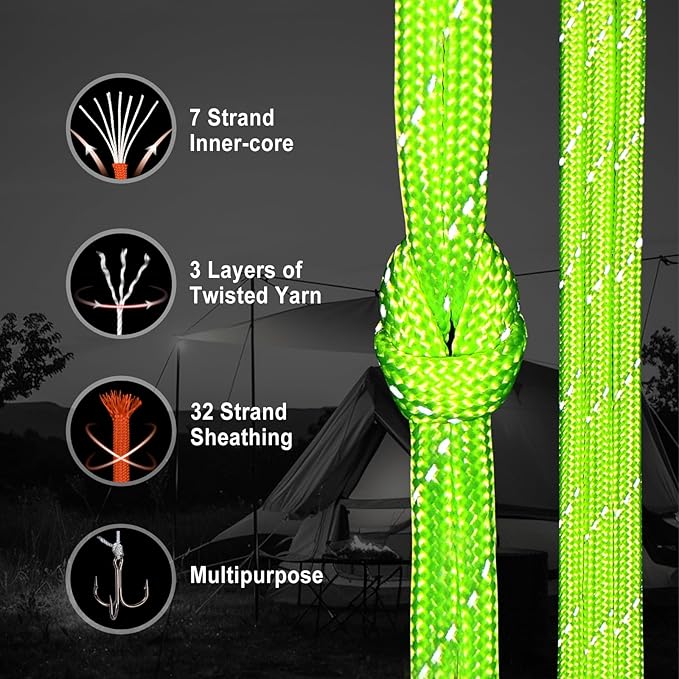 WEREWOLVES Reflective Paracord Rope 7 Strand Type III Parachute Cord 4mm 100ft / 200ft for Tent Camping Hiking Fishing Survival Tactical Clothesline DIY Projects