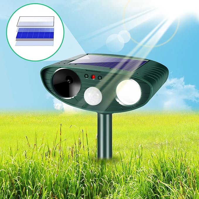 2 Pack Solar Ultrasonic Animal Repellent Outdoor Deer Repellent Devices with Motion Sensor & Strobe Light,Animal Repeller Deterrent Device for Cat Dog Squirrel Rabbit Raccoon Skunk Out of Yard Garden