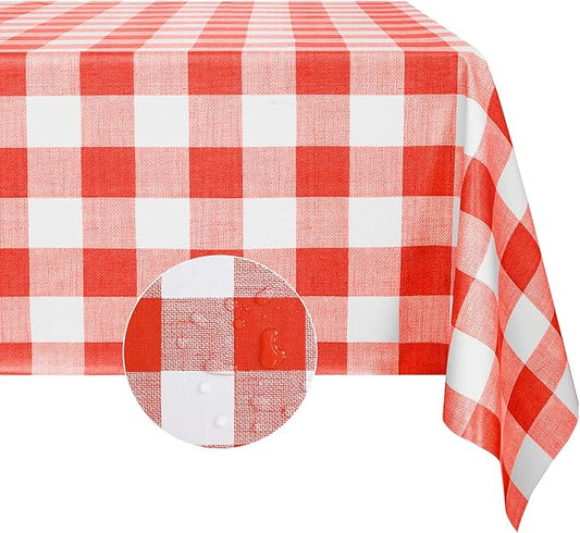 Romanstile Square Plastic Tablecloth, 100% Waterproof Oil-Proof Checkered PVC Table Cloth, Heavy Duty Vinyl Table Cover for Dining, Camping, Picnic, Outdoor - 54 x 54 Inch, Red and White