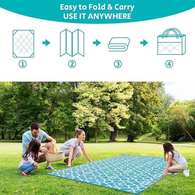 HEBE Outdoor Rug Waterproof 6x9, Plastic Straw Rug Camping Rug, Reversible Outdoor Patio Rugs RV Mat Clearance, Indoor Outside Floor Carpet for Porch,Deck,Camper,Balcony,Backyard