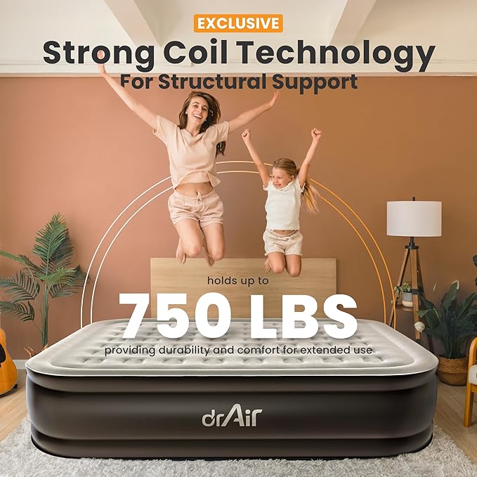 King Air Mattress, 18” Raised Inflatable Bed with Built-in Pump, Waterproof Velvety Top, Ergonomic Design, Reinforced Support, and Carry Bag for Home, Camping, and Guests