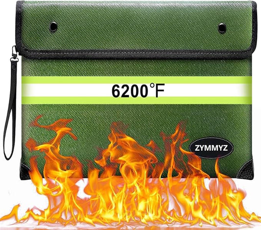Fireproof Bag for Documents 6200°F Heat Insulated,Non-Itchy Fire Proof Money Pouch with Water Resistant Zipper,Fireproof Water Proof Document Envelopes for Cash,Valuables