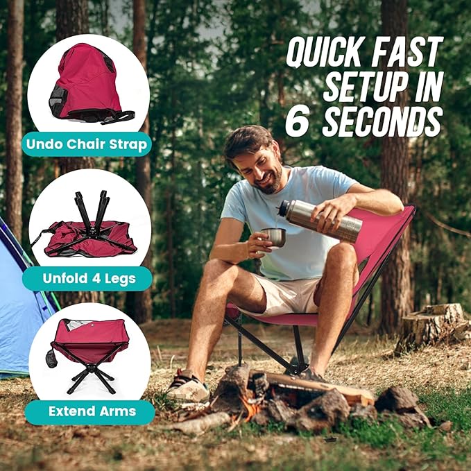 Adjustable Portable Camping Chair RiseLite Lightweight Compact Folding Chair for Adults, Collapsible Camp Chairs That Folds Up Small, Easy Carry for Travel, Outdoor, Sports, Backpacking, Hiking