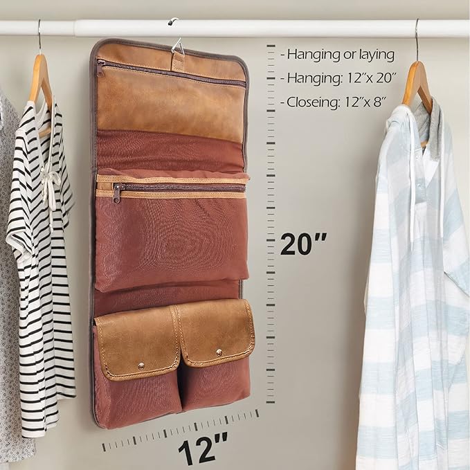 Hanging Toiletry Bag for Men Leather Bathroom and Shower Organizer Travel Makeup Accessories kit Great Gift
