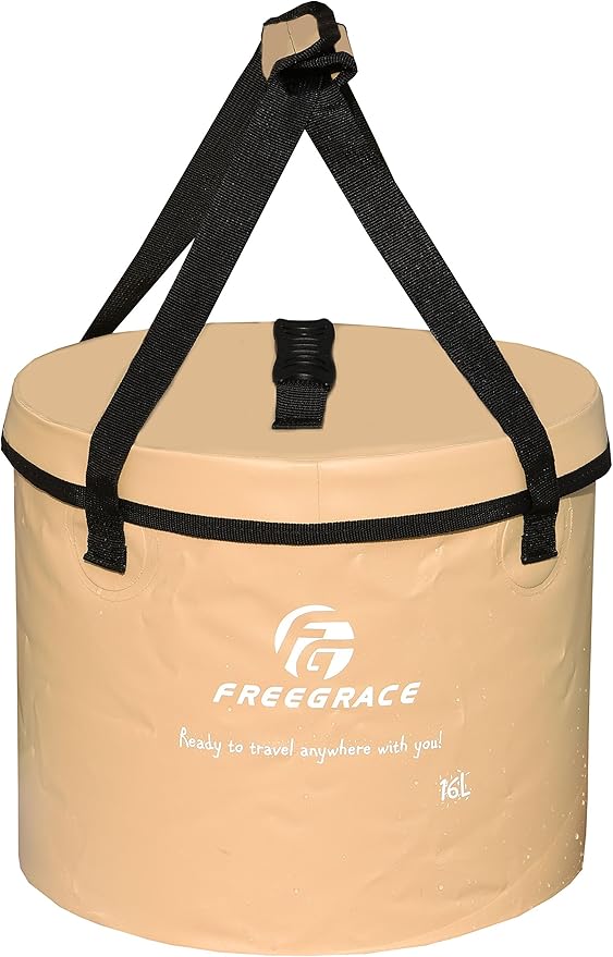 Premium Collapsible Bucket by Freegrace - Compact Portable Folding Water Container - Lightweight & Durable - Includes Handy Tool Mesh Pocket
