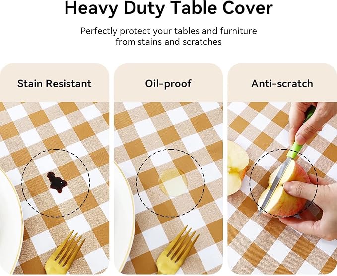 Romanstile Rectangle Vinyl PVC Tablecloth, 100% Waterproof Buffalo Plaid Plastic Table Cloth, Oil Proof Heavy Duty Wipeable Table Covers for Dining/Camping/Picnic/Outdoor - 60 x 84, Coffee and White
