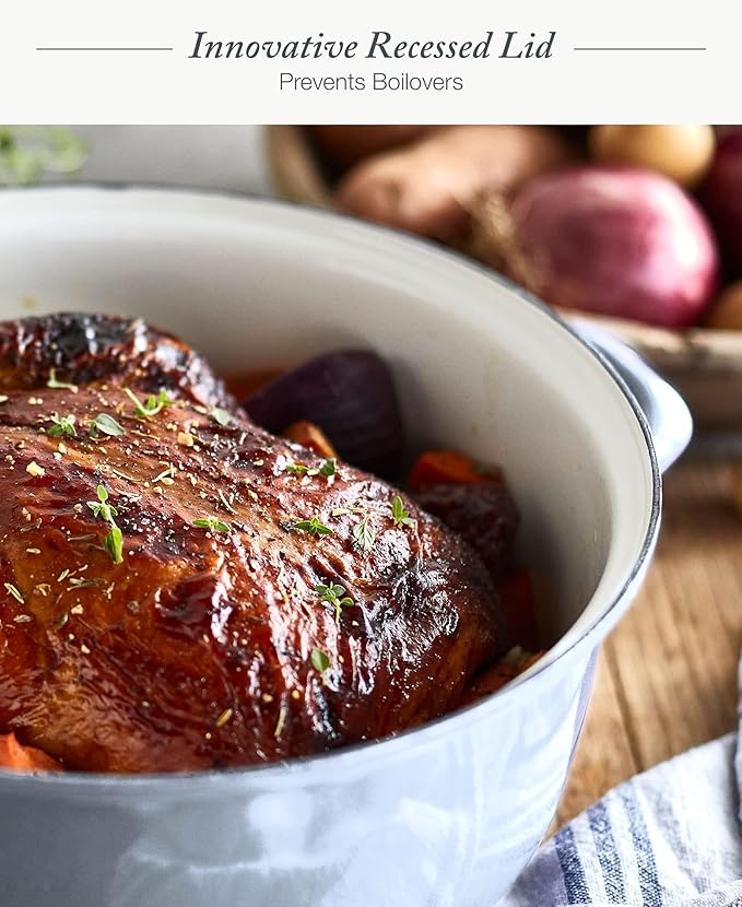 Merten & Storck 7QT Round Dutch Oven Casserole Pot with Lid, European Crafted Enameled Iron Stockpot, Induction & All Cooktops, Braising, Stews, Roasting, Slow Cooking, Sourdough, Cloud Gray