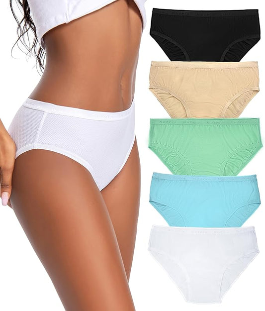 Nutria Womens Bikini Brief Quick Dry Travel Underwear 5-Pack Mesh Hiking Panties Activewear Stay Fresh D01