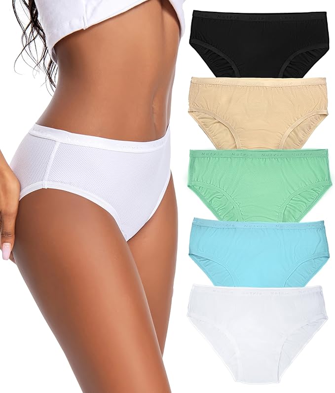 Nutria Womens Bikini Brief Quick Dry Travel Underwear 5-Pack Mesh Hiking Panties Activewear Stay Fresh D01