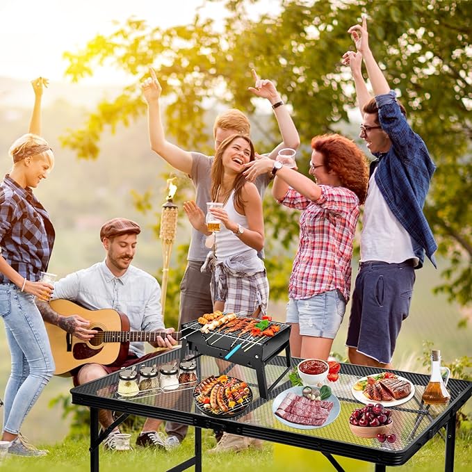 BRIAN & DANY 3x2 FT Folding Grill Table Camping Table, Metal Portable Picnic Table, Lightweight Height Adjustable Foldable Table for Outdoor, Black