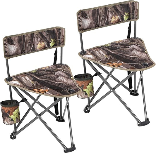 REDCAMP 2 Pack Tripod Hunting Chairs for Blinds, Folding Lightweight Portable Fishing Chair for Adults Hunting Stools with Backrest, Golf Chairs for Spectators, Camo