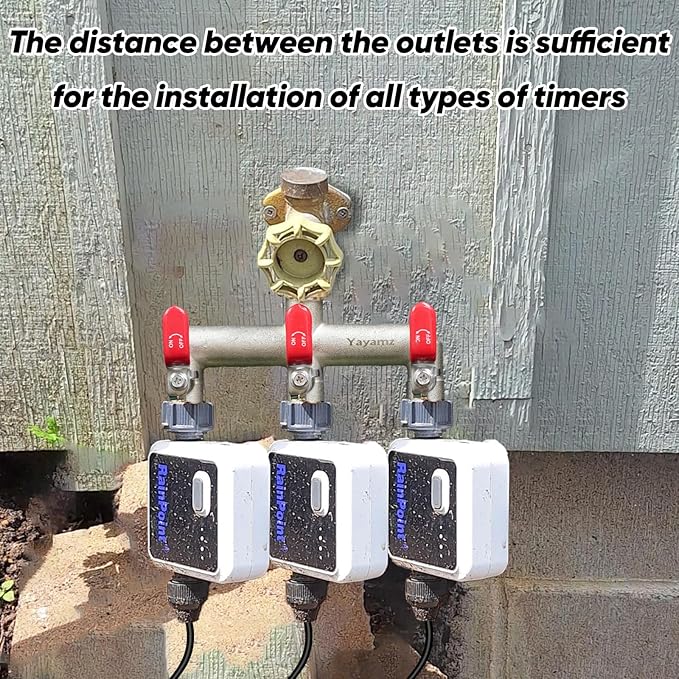 Heavy Duty Brass Garden Hose Splitter - 3-Way 3/4" GHT Thread, High Flow Faucet Splitter, Water Hose T Spigot Splitter with Shutoff Valves, Water Adapter & Connector-Long Metal Handle