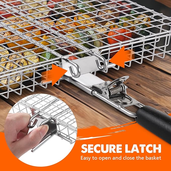 Nesting Grill Baskets, 2pcs Grilling Baskets for Outdoor with Removable Handle, Stainless Steel BBQ Camping Cooking Accessories Tools for Fish, Vegetable, Shrimp - Gifts for Men Dad Husband