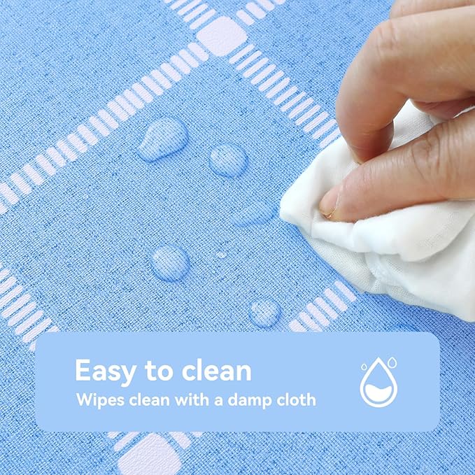 Romanstile Rectangle Plastic Tablecloth, 100% Waterproof Oil-Proof Checkered PVC Table Cloth, Heavy Duty Vinyl Table Cover for Dining, Camping, Picnic, Outdoor - 54 x 120 Inch, Light Blue