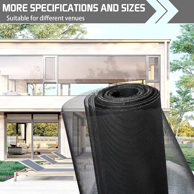 304 Black Stainless Steel Robust & Shielding Window Screen Replacement Mesh Screen, 47IN x 100FT, Perfect for Windows, Doors, Patios & Pets, Mosquito-Proof,Sturdy Screen Mesh Roll (20 Mesh)