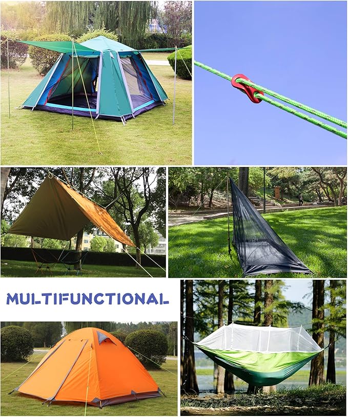 Hikeman 6 Pack 4mm Outdoor Guy Lines Tent Cords Lightweight Camping Rope with Aluminum Guylines Adjuster Tensioner Pouch for Tent Tarp, Canopy Shelter, Camping, Hiking, Backpacking