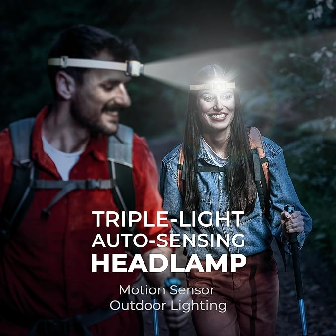 Rechargeable Headlamp Flashlight,12000 Lumens Super Bright LED Head Torches,Sensor Control, 6 Light Settings, IPX5 Waterproof & Lightweight, Ideal for Camping, Running & Hiking Outdoor (2, Beige)