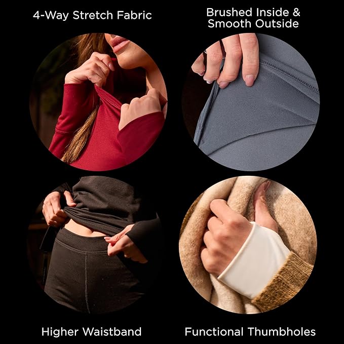 Cuddl Duds Womens Fleece Lined Thermal Base Layer Set – Long Sleeve Shirt & Leggings for Cold Weather – Lounge Set for Women