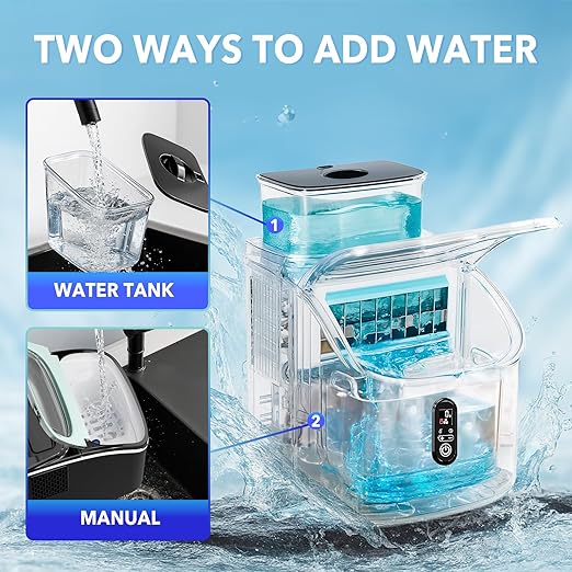 Countertop Ice Cube Maker, 33LBS/24H Portable Ice Machine with External Water Tank, 16Pcs Ready in 13 Mins, Auto-Cleaning, 2 Ways to Add Water, with Ice Scoop & Basket, for Home/Kitchen/Office