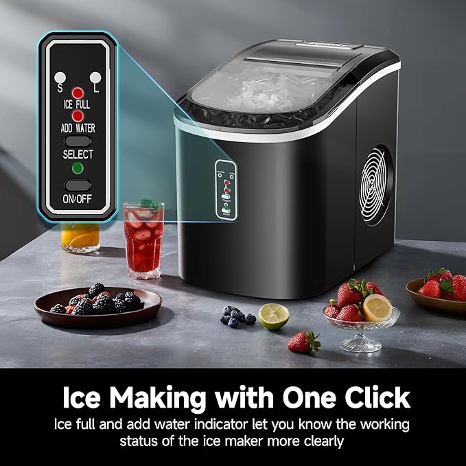 Euhomy Ice Maker Countertop, 9 Cubes Ready in 6 Mins, 26.8 lbs/24H, Self-Cleaning, Potable Ice Maker Machine with Ice Scoop and Basket for Home/Kitchen/Office