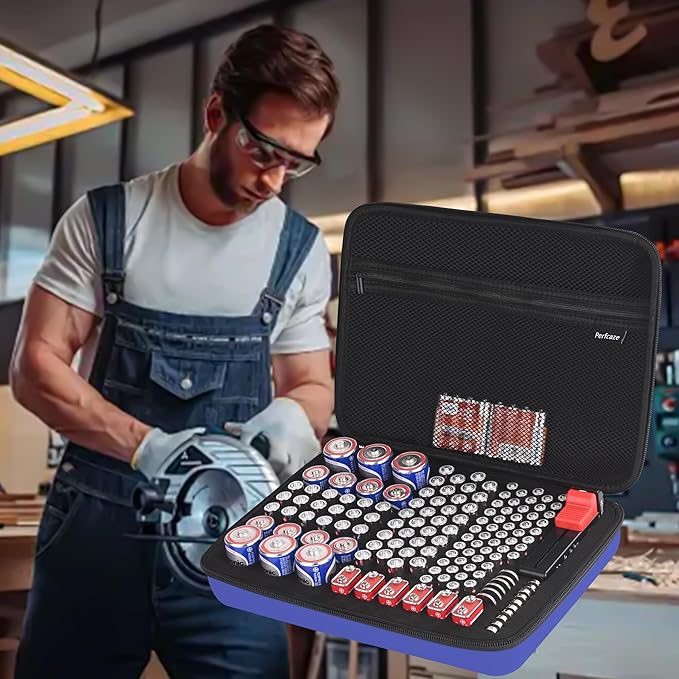 Battery Organizer Storage Case for AA AAA C D 9V, for 7 Batteries Variety Pack 111 Batteries Mesh Bag (Battery Not Included)