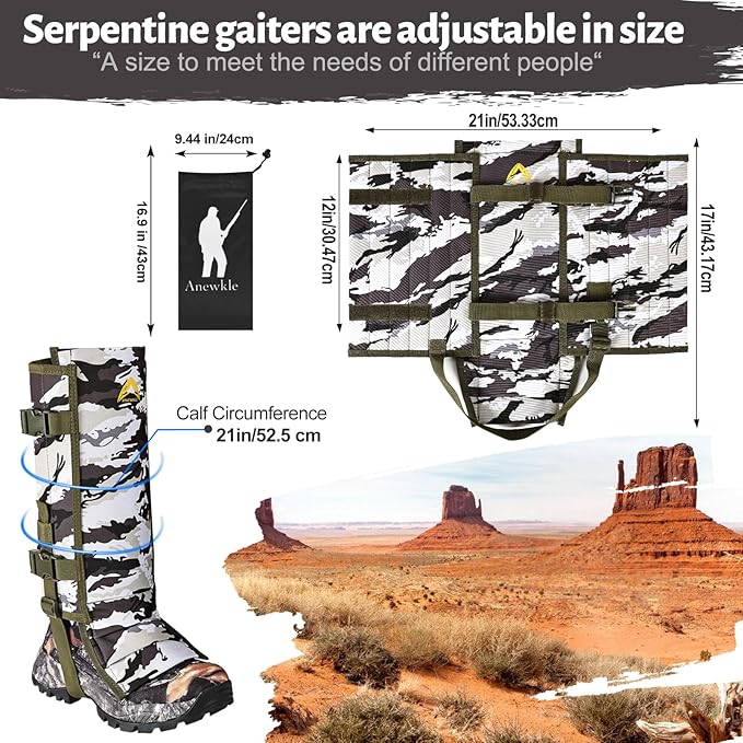 Snake Gaiters Leg Guards Waterproof Snake Guard Chaps Snake Chaps Bite Protection Adjustable Leg Gaiters Fit for Men & Women