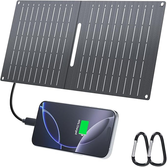 Ecosonique 15W Small Solar Charger Panels with USB C USB A Fast Charging Foldable Emergency Power Panels for Camping Backpacking Compatible with Cell Phone, iPhone, Samsung Galaxy, Google Pixel, LG