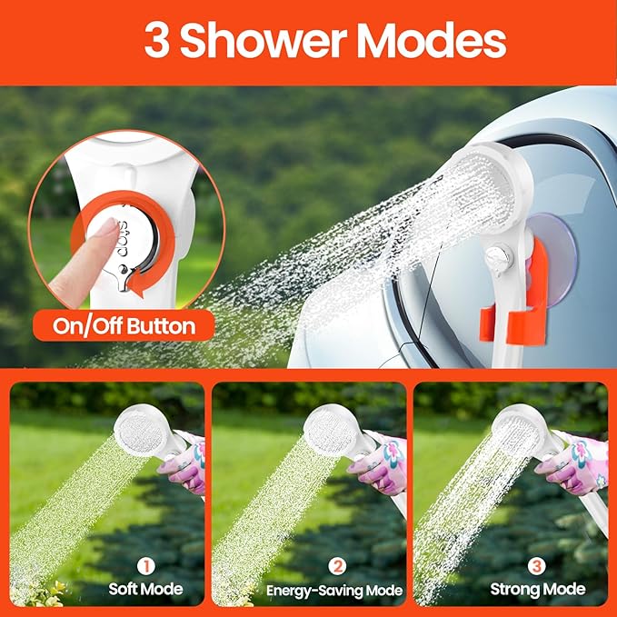 Portable Camping Shower with 2000W Heater, Long-Lasting 7800mAh Rechargeable Camping Shower with Digital Power,3 Spray Modes,IPX7 Waterproof Outdoor Camp Pump for Hiking, Travel, Car, Pet
