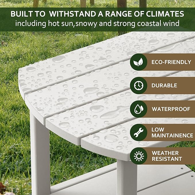 TORVA Patio Adirondack Side Table, Outdoor End Tables All-Weather Resistant HDPE Humidity-Proof Long Time Use for Deck, Lawn,Garden, Porch, Backyard End Table（White Color）(2 Tier)