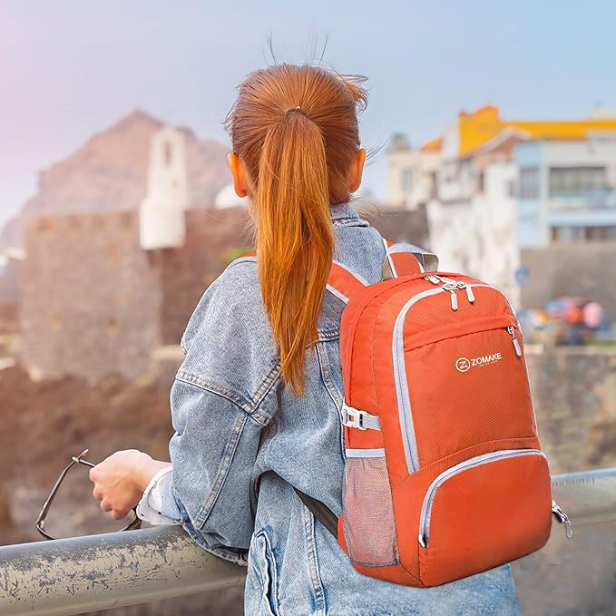 ZOMAKE Lightweight Packable Backpack 30L, Foldable Hiking Backpacks Water Resistant Compact Folding Daypack for Travel(Orange)