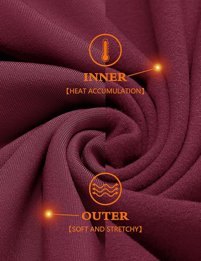 URRU Thermal Underwear for Men High Stretch Fleece Lined Long Sleeve Crewneck Thermal Shirts Base Layer Top Men Cold Weather