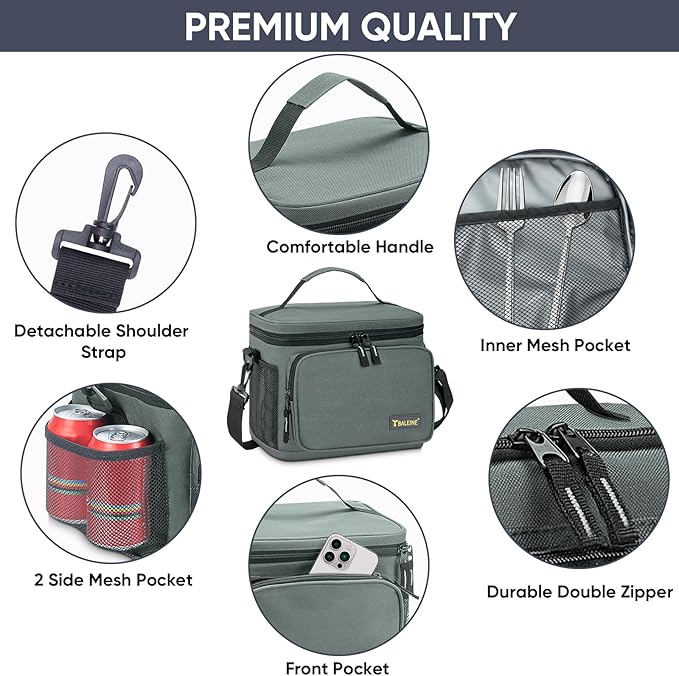 BALEINE Insulated Lunch Bag for Men Women, 22 Can Leakproof Cooler Bag with Adjustable Shoulder Strap for Work Picnic, Lunch Box for Women Men (Large, Grey)
